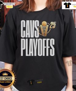 Alt Text: Official Cleveland Cavaliers 2025 Cavs Playoffs ladies tee featuring team colors and logo, perfect for fans.