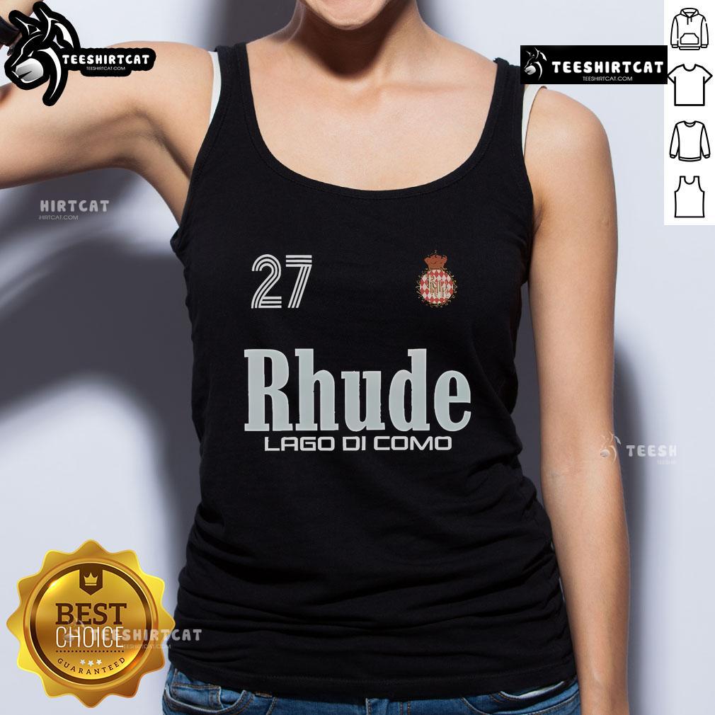 Official Como Racing Rhude Lago Di Como Tank Top Alt Text: Official Como Racing Rhude Lago Di Como tank top featuring a stylish design and vibrant colors for fans and fashion lovers.