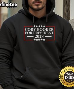 Alt Text: Official Cory Booker For President 2028 hoodie featuring campaign logo and vibrant design for supporters.