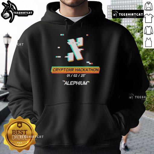 Alt Text: Alephium hoodie worn at Official Cryptoxr Hackathon 2025, showcasing innovative blockchain technology.