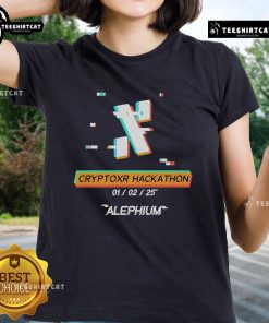 Official Cryptoxr Hackathon Alephium Ladies Tee featuring stylish design, perfect for tech enthusiasts and event participants.