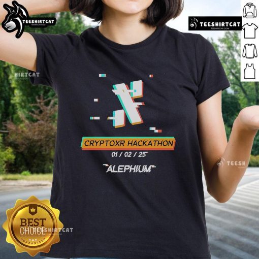 Official Cryptoxr Hackathon Alephium Ladies Tee featuring stylish design, perfect for tech enthusiasts and event participants.
