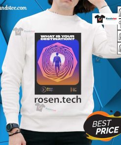 Official Daniel Friedman 'What Is Your Destination' Rosen Tech sweatshirt featuring a stylish design for tech enthusiasts.