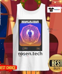 Alt Text: Official Daniel Friedman 'What Is Your Destination' Rosen Tech tank top showcasing modern design and vibrant colors.