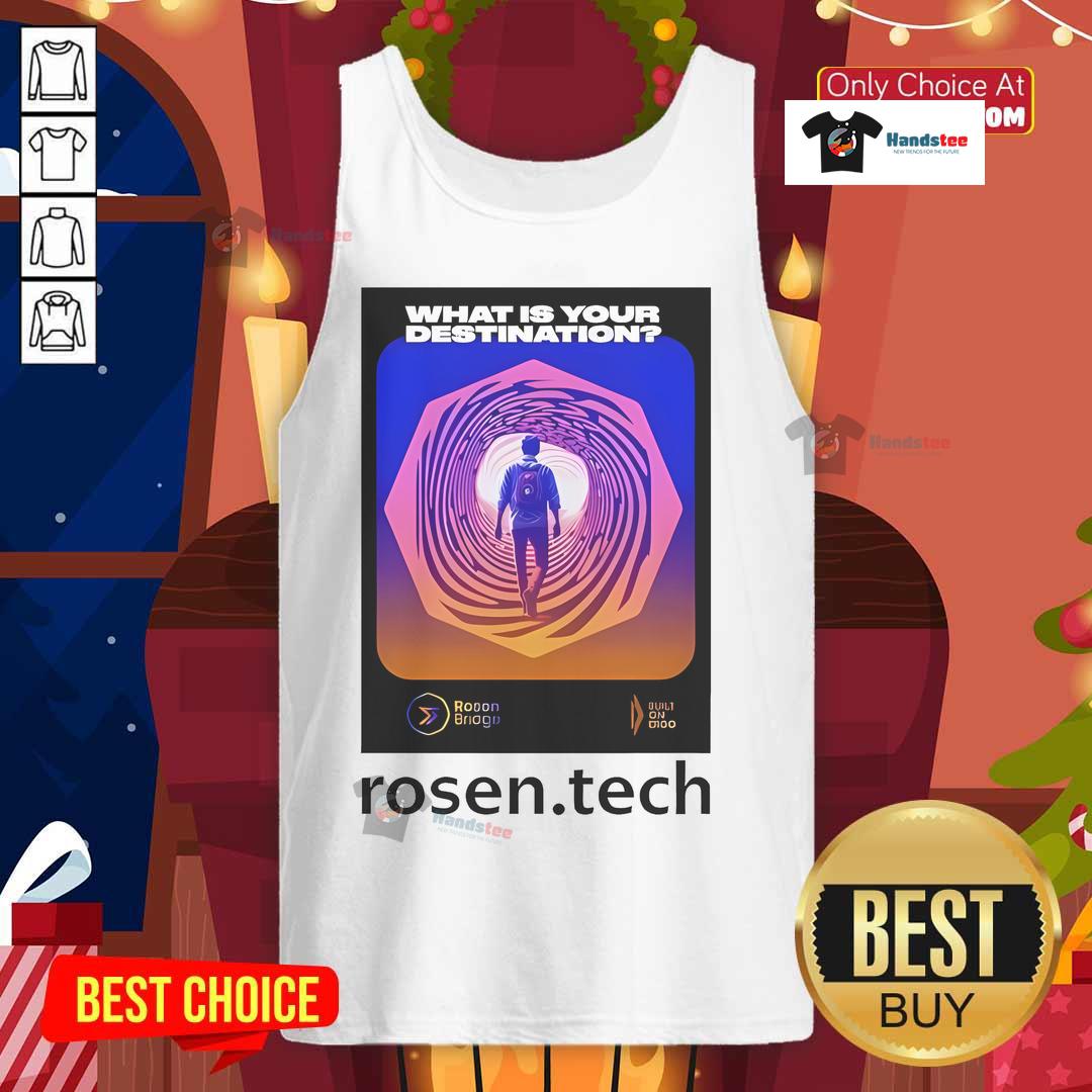 Official Daniel Friedman What Is Your Destination Rosen.Tech Tank Top Alt Text: Official Daniel Friedman 'What Is Your Destination' Rosen Tech tank top showcasing modern design and vibrant colors.