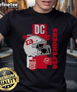 Official DC Defenders Helmet Frame T-Shirt featuring a bold graphic design and vibrant colors for fans and sports enthusiasts.