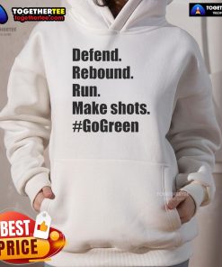 Official Defend Rebound Run Make Shots GoGreen Hoodie in vibrant green, perfect for sports enthusiasts and casual wear.