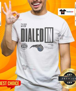 Alt Text: Official Dialed In Orlando Magic 2025 Southeast Division Champions T-Shirt featuring team logo and vibrant design.