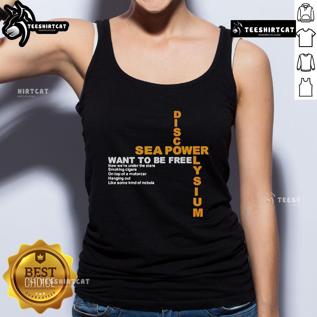 Official Disco Elysium Sea Power Want To Be Free Tank Top Official Disco Elysium Sea Power Want To Be Free tank top featuring vibrant design and game-inspired graphics.