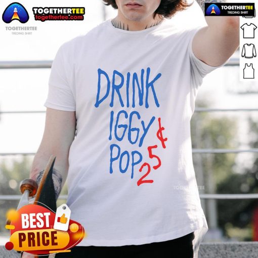 Official Drink Iggy Pop 25 T-Shirt featuring bold graphics and vibrant colors, perfect for music fans and collectors.
