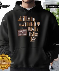 Alt Text: Official Education is Freedom Hoodie in black, featuring a bold graphic print, promoting educational empowerment.