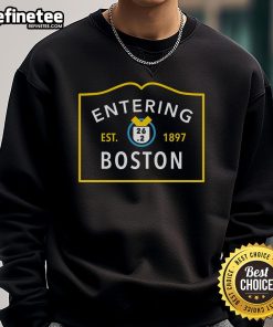 Official Entering Boston Route of Marathon Sign Est 1897 Sweatshirt showcasing iconic marathon imagery and text.