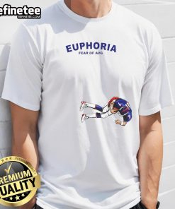 Official Euphoria Fear Of Average John Elway Denver Broncos T-Shirt featuring vibrant team colors and iconic player design.