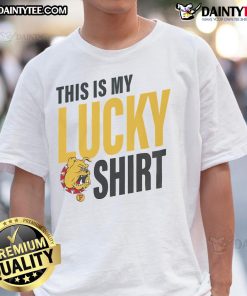 Alt Text: Official Ferris State Bulldogs 'This Is My Lucky T-Shirt' featuring the team logo and vibrant colors for fans.