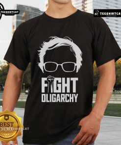 Official Fight Oligarchy Protest T-Shirt featuring Bernie Sanders and AOC, promoting resistance against corporate influence.