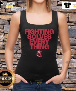 Official Fighting Solves Everything Tank Top in black, featuring bold graphics, perfect for casual and sporty outfits.