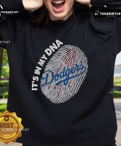 Official Finger Print It's In My DNA Los Angeles Dodgers sweatshirt featuring team logo and vibrant colors.