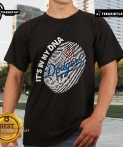 Official Finger Print It's In My DNA Los Angeles Dodgers T-Shirt showcasing team pride and unique design for fans.