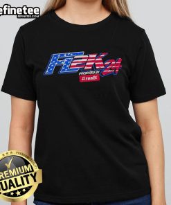 Alt Text: Cleetus McFarland American Flag Ladies Tee, official FL2K sponsor shirt showcasing patriotism and style.