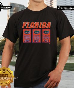 Official Florida Basketball 2025 NCAA Champions Banners T-Shirt featuring vibrant graphics celebrating the victory.