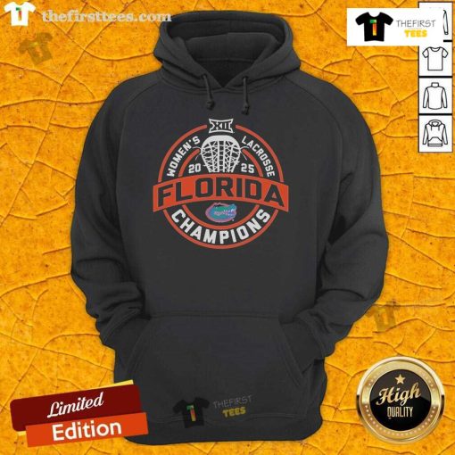 Alt Text: Official Florida Gators 2025 Big 12 Women's Lacrosse Regular Season Champions hoodie, showcasing team pride and victory.