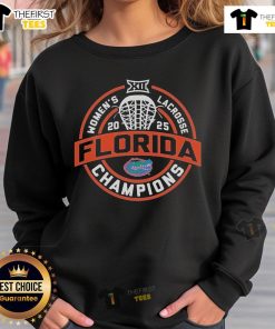 Official Florida Gators 2025 Big 12 Women's Lacrosse Champions Sweatshirt featuring team colors and logo.