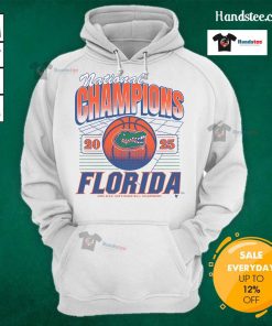 Official Florida Gators National Champions 2025 NCAA Basketball hoodie featuring team colors and logo.