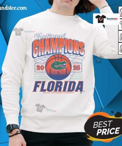 Official Florida Gators National Champions 2025 NCAA Basketball sweatshirt featuring team logo and championship graphics.