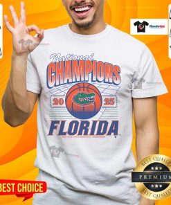Official Florida Gators National Champions 2025 NCAA Basketball T-Shirt featuring team colors and logo.