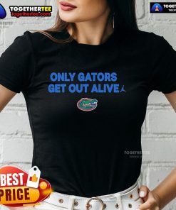Official Florida Gators 'Only Gators Get Out Alive' ladies tee showcasing team spirit and comfort for fans.