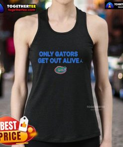 Official Florida Gators Only Gators Get Out Alive tank top featuring vibrant team colors and logo for fans.