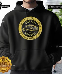 Official Forty Hammers Slaying Bass Hoodie featuring a bold design and vibrant colors for fishing enthusiasts.