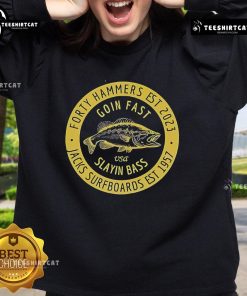 Official Forty Hammers Slaying Bass Sweatshirt in vibrant colors, showcasing unique design and comfortable fit for fishing fans.