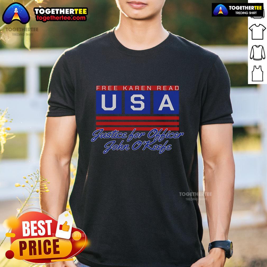 Official Free Karen Read Justice For Officer John O'Keefe Usa America T Shirt Official Free Karen Read Justice For Officer John O'Keefe USA T-Shirt featuring bold graphics and patriotic colors.