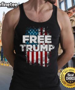 Alt Text: Official Free Trump America Flag Tank Top featuring patriotic design and bold colors for summer wear.