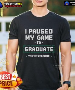 Official Funny Gamer Graduate Graduation T-Shirt featuring humorous gaming graphics and graduation cap design.