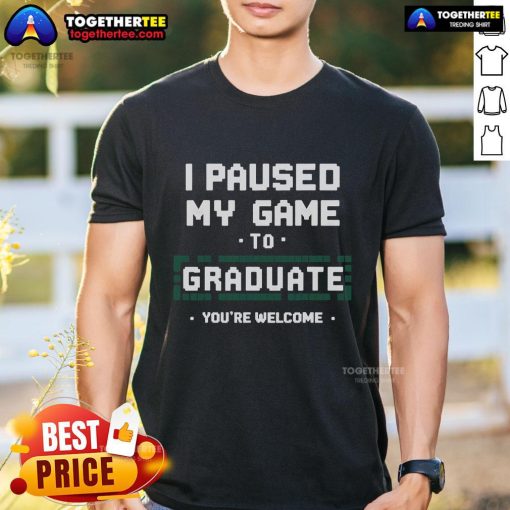 Official Funny Gamer Graduate Graduation T-Shirt featuring humorous gaming graphics and graduation cap design.