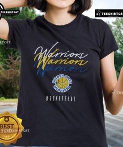 Alt Text: Official Golden State Warriors Hardwood Classics Triple Stack Ladies Tee featuring vibrant team colors and logo.