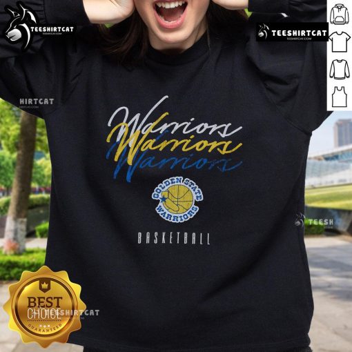 Alt Text: Official Golden State Warriors Hardwood Classics Triple Stack Sweatshirt featuring vibrant team colors and logo.