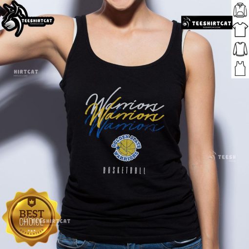 Official Golden State Warriors Hardwood Classics Triple Stack Tank Top featuring vibrant team colors and logo design.