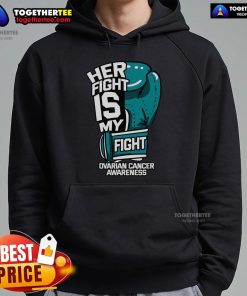 Alt Text: Official 'Her Fight Is My Fight' Ovarian Cancer Awareness boxing glove hoodie in vibrant purple for support and awareness.