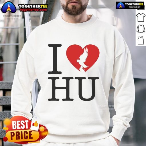Official Hollywood Undead Spring 2025 'I Love Hu' sweatshirt featuring vibrant colors and stylish design.