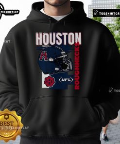 Official Houston Roughnecks helmet frame hoodie showcasing team logo and vibrant colors for fans.