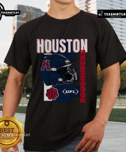 Alt Text: Official Houston Roughnecks Helmet Frame T-Shirt featuring team colors and logo, perfect for fans and collectors.