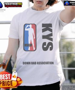 Official Hsgd Kys Down Bad Association logo parody T-shirt featuring a fun and unique design for fans and collectors.