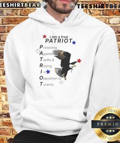 Alt Text: Official I Am A True Patriot Bald Eagle Hoodie featuring a bold eagle graphic and patriotic colors, ideal for proud Americans.