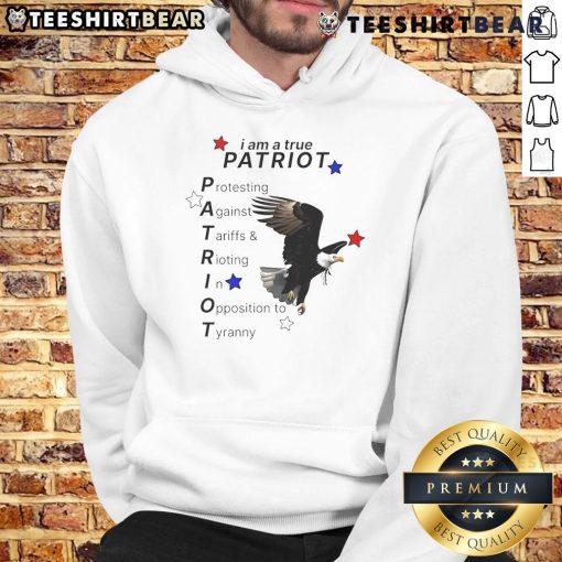Alt Text: Official I Am A True Patriot Bald Eagle Hoodie featuring a bold eagle graphic and patriotic colors, ideal for proud Americans.