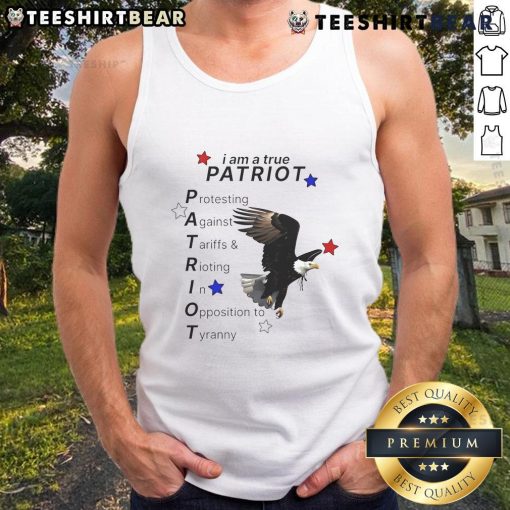 Official I Am A True Patriot Bald Eagle Tank Top featuring a bold eagle graphic, perfect for patriotic events and summer wear.