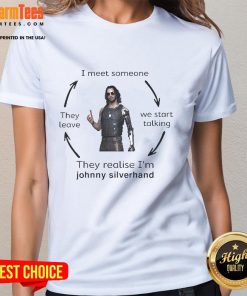 Official Johnny Silverhand ladies tee featuring a stylish graphic and vibrant colors for Cyberpunk 2077 fans.