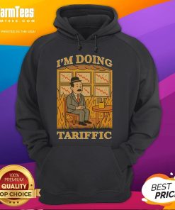 Official I'm Doing Tariffic This Is Fine Meme Hoodie featuring a playful design and vibrant colors for meme lovers.